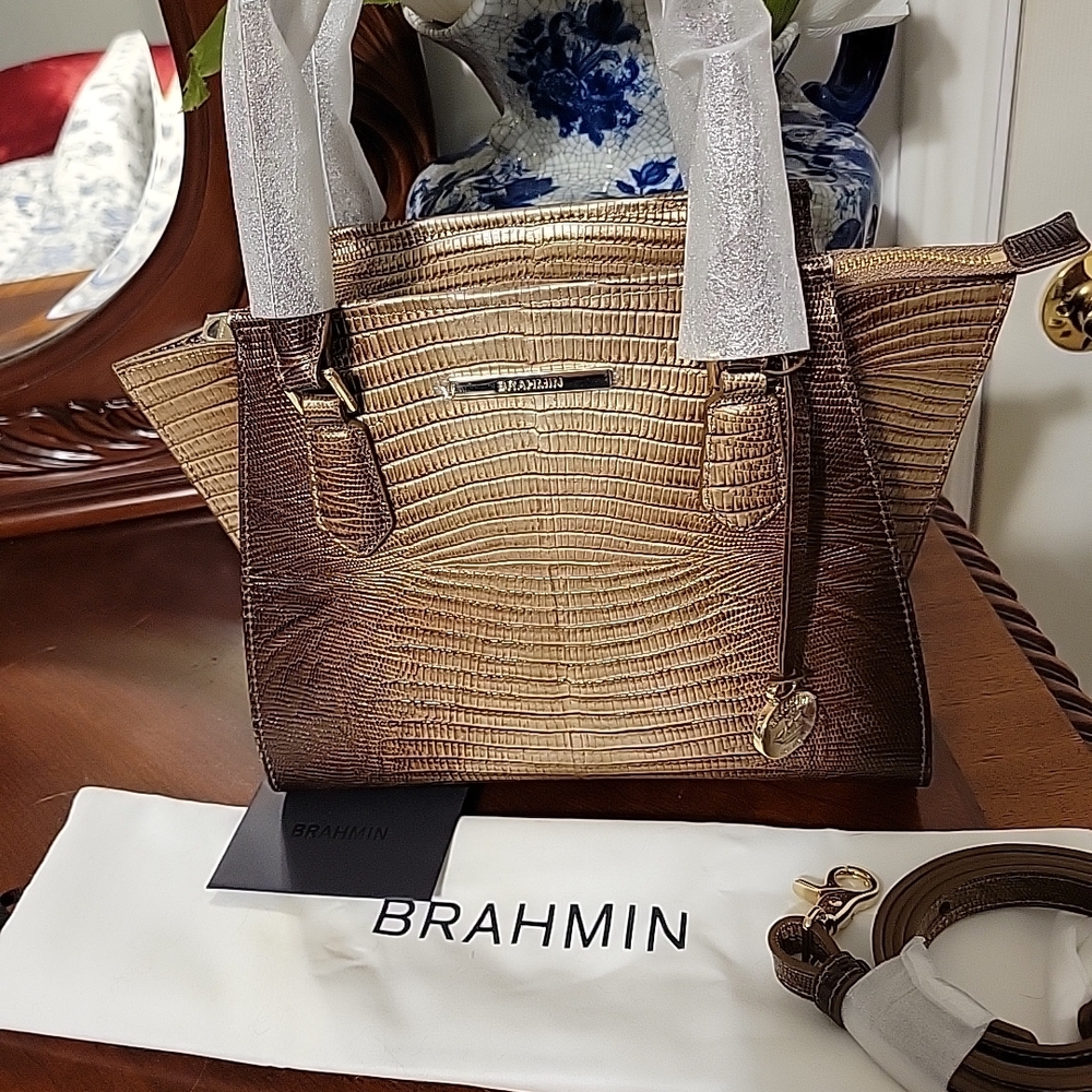 Brahmin Mini Priscilla In Bronze All Over Lizard